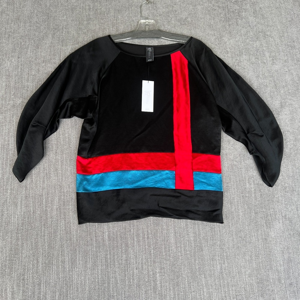 Zero + Maria Cornejo Bea Sweatshirt Womens 6 Black Poppy Doppio Patchwork Linen